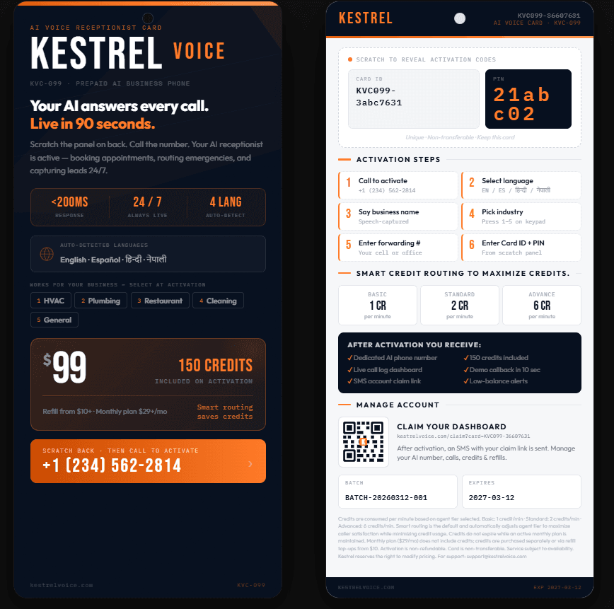 Kestrel Voice Card - AI Receptionist Card